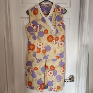VTG 60's/70's Retro Floral Print Dress Yellow Pastel Purple Apples Orange Flower